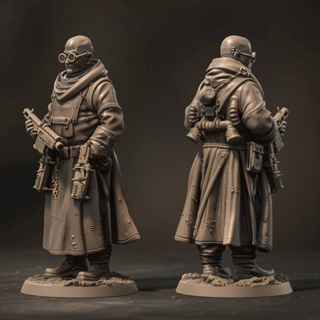 3d rendering of a pair of soldiers with guns on a dark backgroundの素材