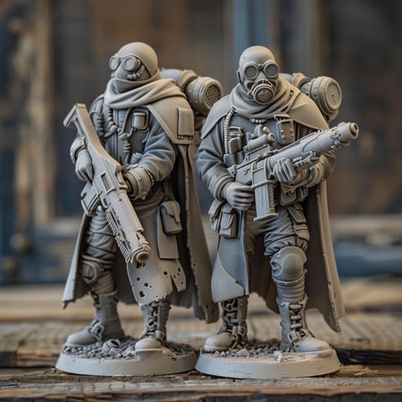 Russia, St. Petersburg 28/05/2019 Plastic toy soldiers on a wooden tableの素材