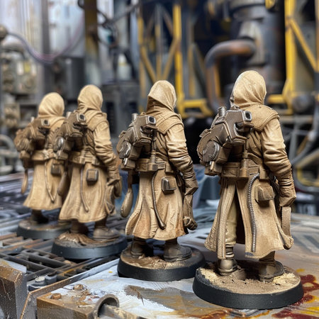 Close-up of toy soldiers standing on the platform of the factoryの素材