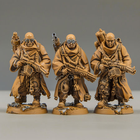 Plastic toy soldiers on a gray background with copy space for textの素材