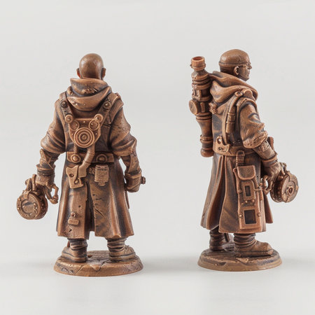 Wooden toy soldier isolated on a white background. Side view.の素材