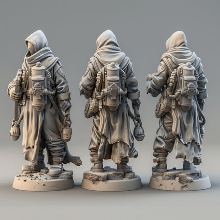 3d rendering of a group of soldiers with guns and gas masksの素材