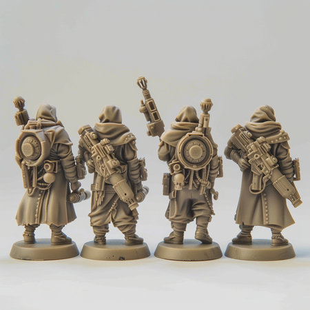 Sculpture of soldiers with weapons on a white background.の素材