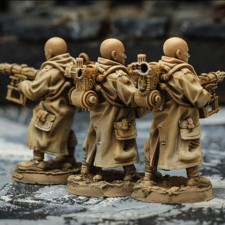 Toy soldiers in the form of figures on the background of the ruinsの素材