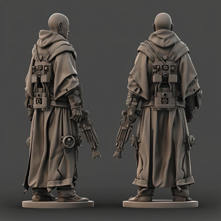 3d render of soldiers with guns in the back and front viewの素材