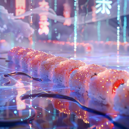 Sushi roll with red caviar and wasabi, close-upの素材