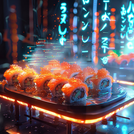 Sushi roll japanese food background. 3d rendering.の素材