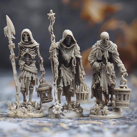 Three figures of the death with a lantern on the background of the graveの素材