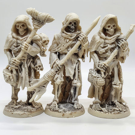 Sculpture of a group of skeletons on a white backgroundの素材