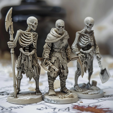 Medieval figurines of soldiers on the table. Selective focus.の素材