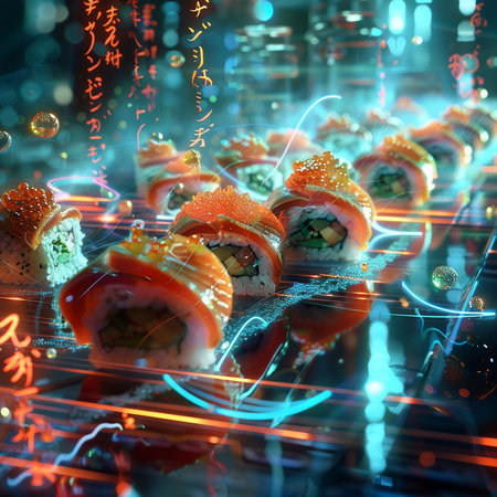 Sushi roll with salmon and caviar. Sushi rolls with salmon and caviar.の素材