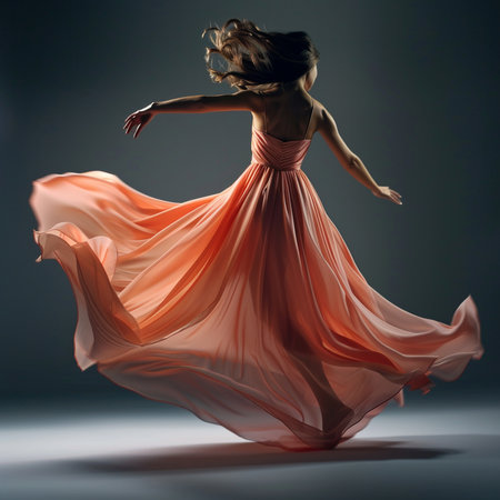 Beautiful female ballet dancer in pink dress dancing in the studio.の素材
