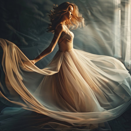 Beautiful sexy girl in a wedding dress. Fashion photo of a girl in the studio.の素材