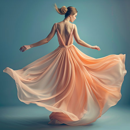 Fashion shot of a beautiful young woman in elegant long dress.の素材