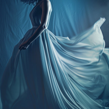 Beautiful bride in a white wedding dress on a blue background.の素材