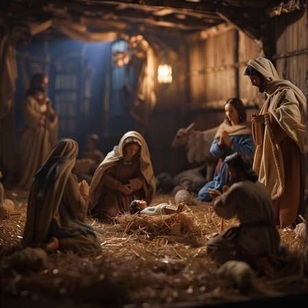 Nativity Scene with Mary, Joseph, Joseph and the Holy Familyの素材