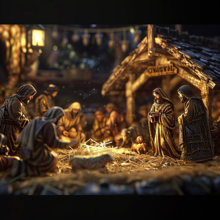 Christmas native scene with figures of Mary, Joseph and baby Jesusの素材