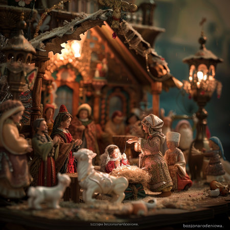 Christmas native scene with Mary, Joseph, Joseph and baby Jesusの素材