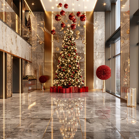 Merry Christmas and Happy New Year greeting card. Winter night scene with holy family.の素材