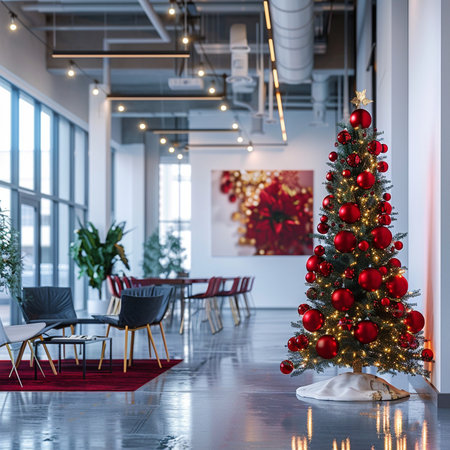 Christmas tree in the lobby of a modern hotel. 3d renderingの素材