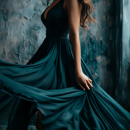 Beautiful young woman in a turquoise evening dress. Beauty, fashion.の素材