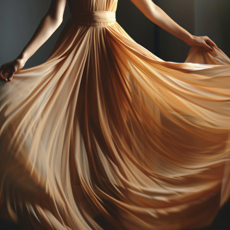 Beautiful young girl in a long dress with a flying fabric.の素材