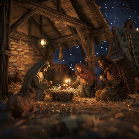 Nativity Scene with the three wise men in the nativity sceneの素材