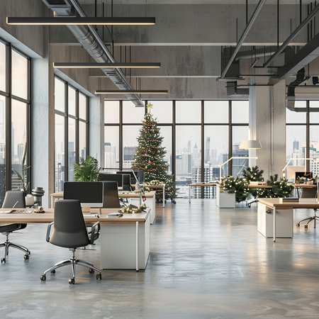 3d rendering Christmas tree in the lobby of a modern luxury hotelの素材