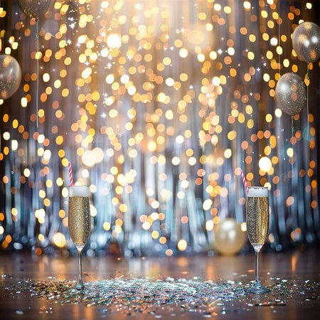 Glasses of champagne on bokeh background. New Year conceptの素材