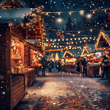 Christmas market in the old town of Riga, Latvia. Traditional christmas food market at night.の素材