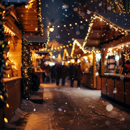 Christmas market in Paris, France on a snowy day. Blurred backgroundの素材