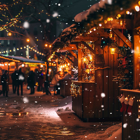 Christmas market in Vilnius, Lithuania on a snowy night.の素材