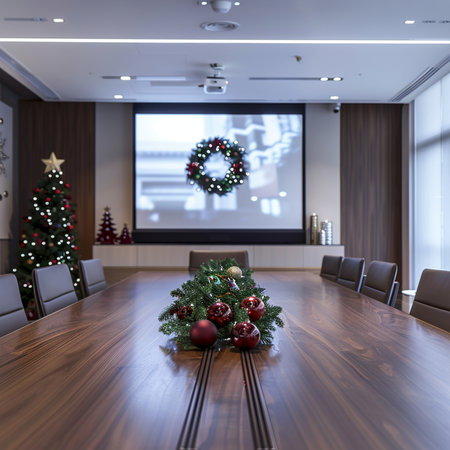 Interior of modern meeting room with christmas decoration. 3d renderingの素材