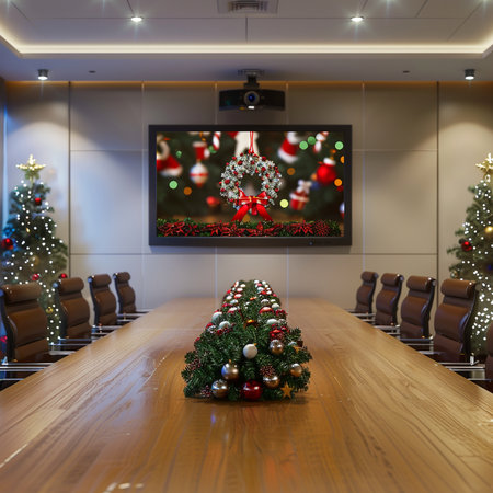 Interior of a modern conference room with Christmas tree. 3D renderingの素材