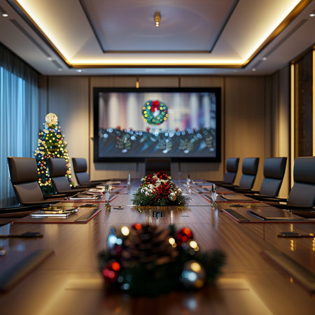 Interior of conference room with christmas tree. 3D renderingの素材