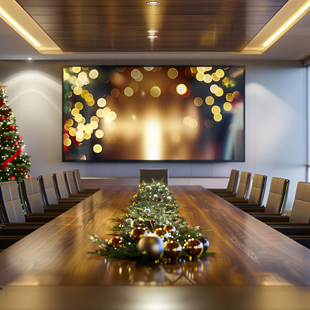 interior of conference room with christmas tree and bokeh effectの素材