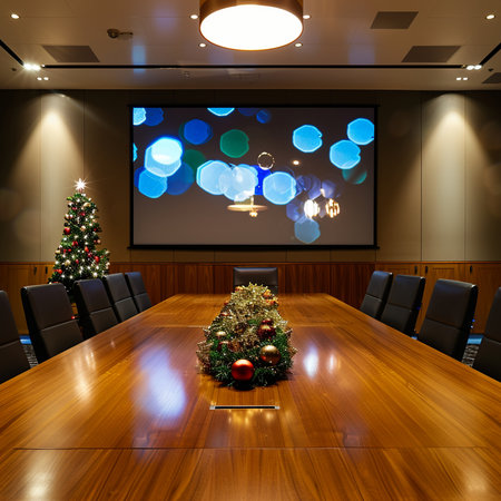 interior of modern conference room with christmas tree on the wallの素材