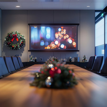 3d rendering business meeting room with christmas tree and lights.の素材