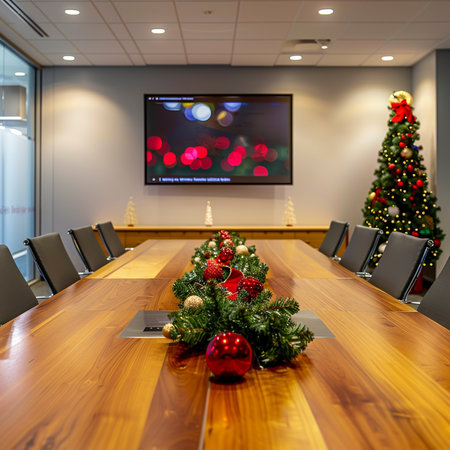 Interior of conference room with christmas tree in the meeting roomの素材