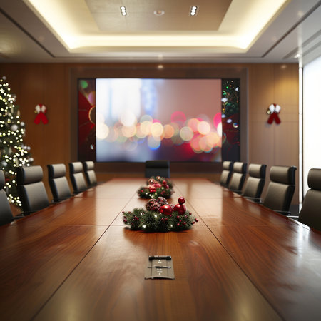interior of modern conference room with christmas tree, 3d renderの素材
