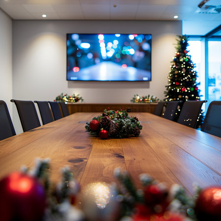 Christmas and New Year's Eve in a modern meeting room with christmas treeの素材