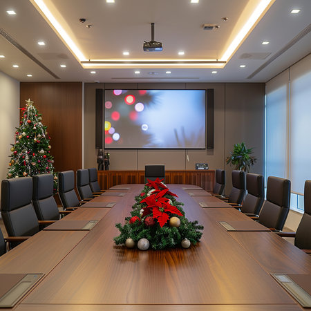 Interior of modern conference room with christmas tree. 3D renderingの素材