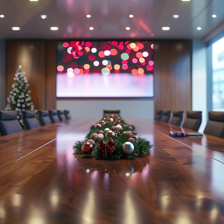Interior of modern conference room with christmas decorations. 3D renderingの素材