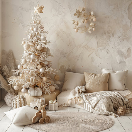 Christmas tree in the interior of the living room. 3D renderingの素材