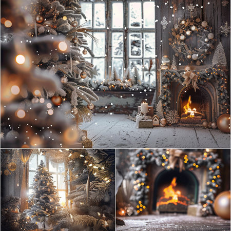 Collage of Christmas decorations in a rustic style. New Yearの素材