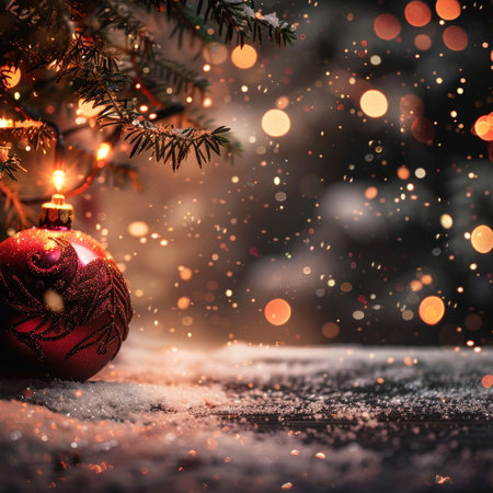 Christmas background with Christmas tree and decorations on bokeh background.の素材