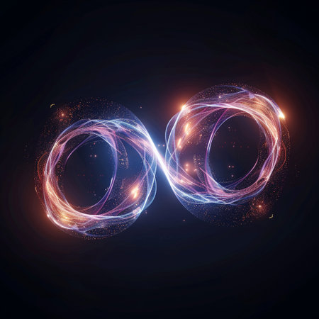 Glowing infinity symbol on dark background. Vector illustration. Eps 10の素材