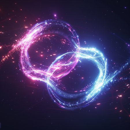 Abstract technology background, glowing lines and particles. Vector Illustration.の素材