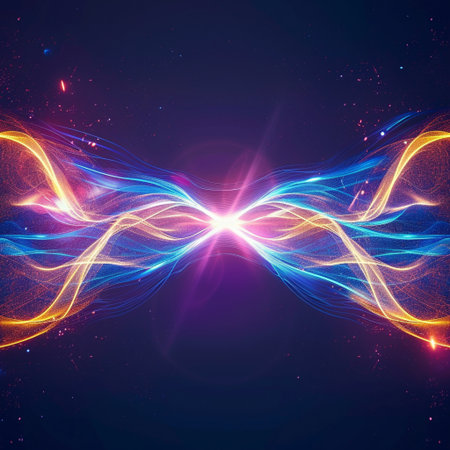 Abstract background with glowing lines and waves. Vector illustration. Eps 10の素材