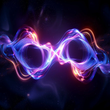 Futuristic abstract background with glowing neon lines. Vector illustration.の素材